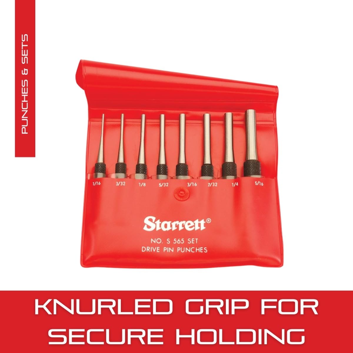 Starrett S565PC 3-32-inch punch with hardened steel tip in use.