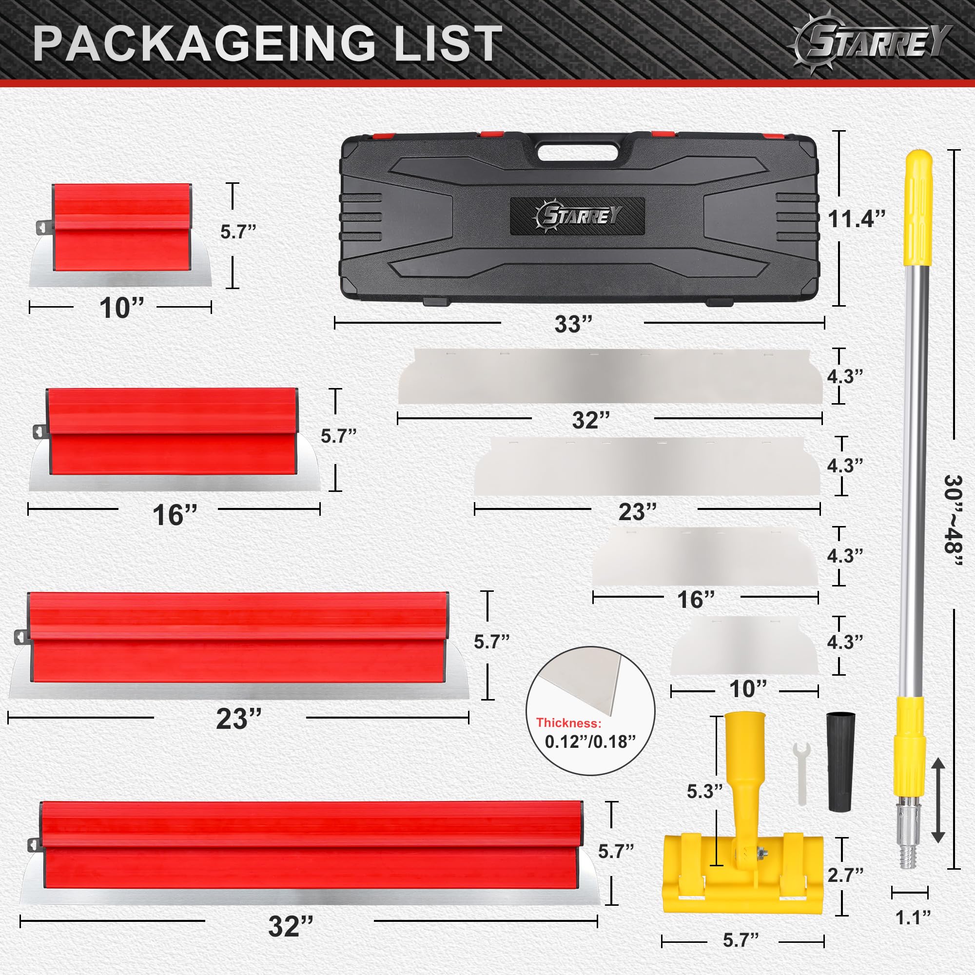 STARREY 16-inch skimming blade for smooth wall surfaces and feathered seams