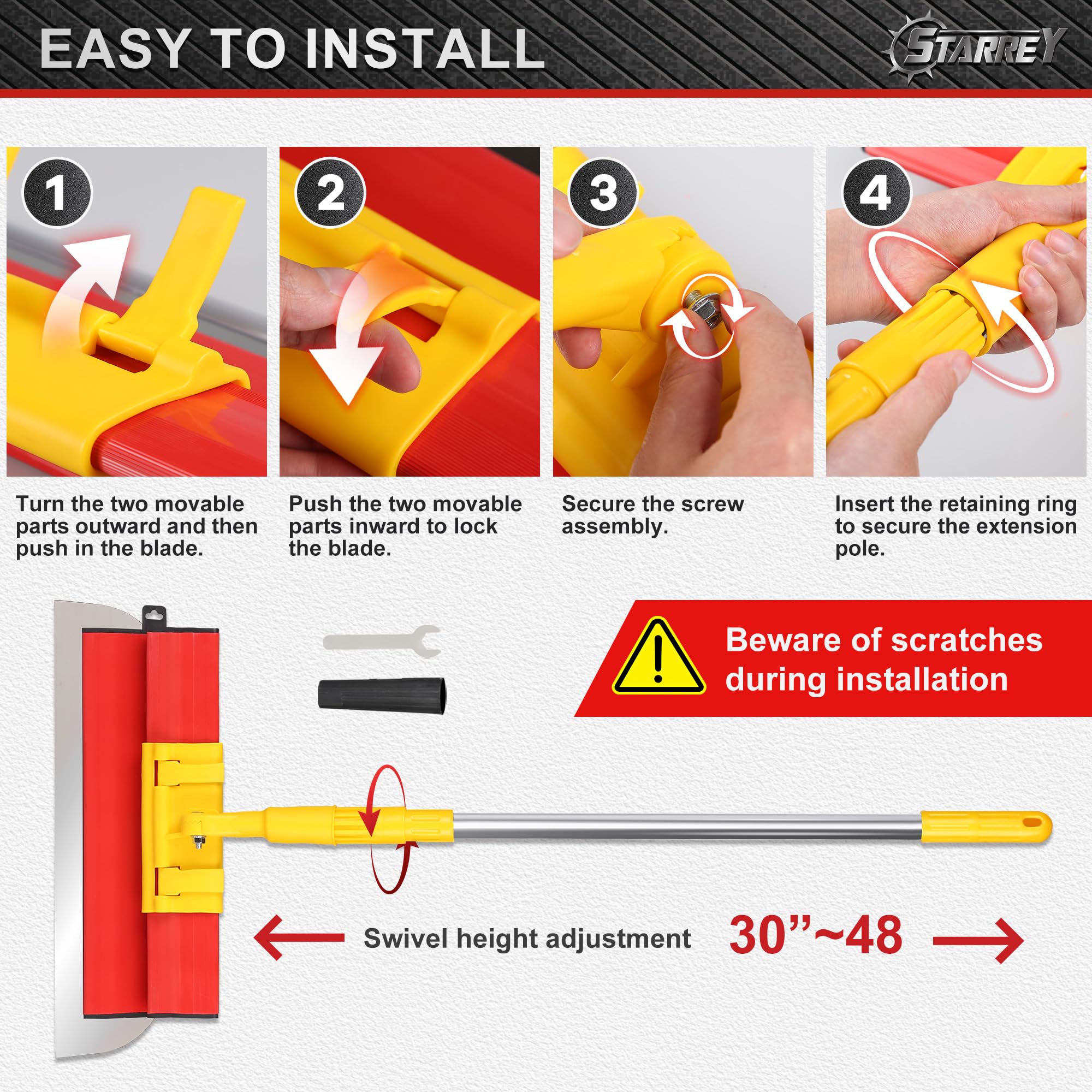 STARREY 24-inch skimming blade covers large areas with even pressure