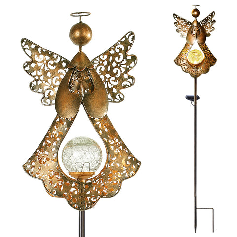 Starryfill angel stake light with crackle globe brightens garden paths with warm solar glow.