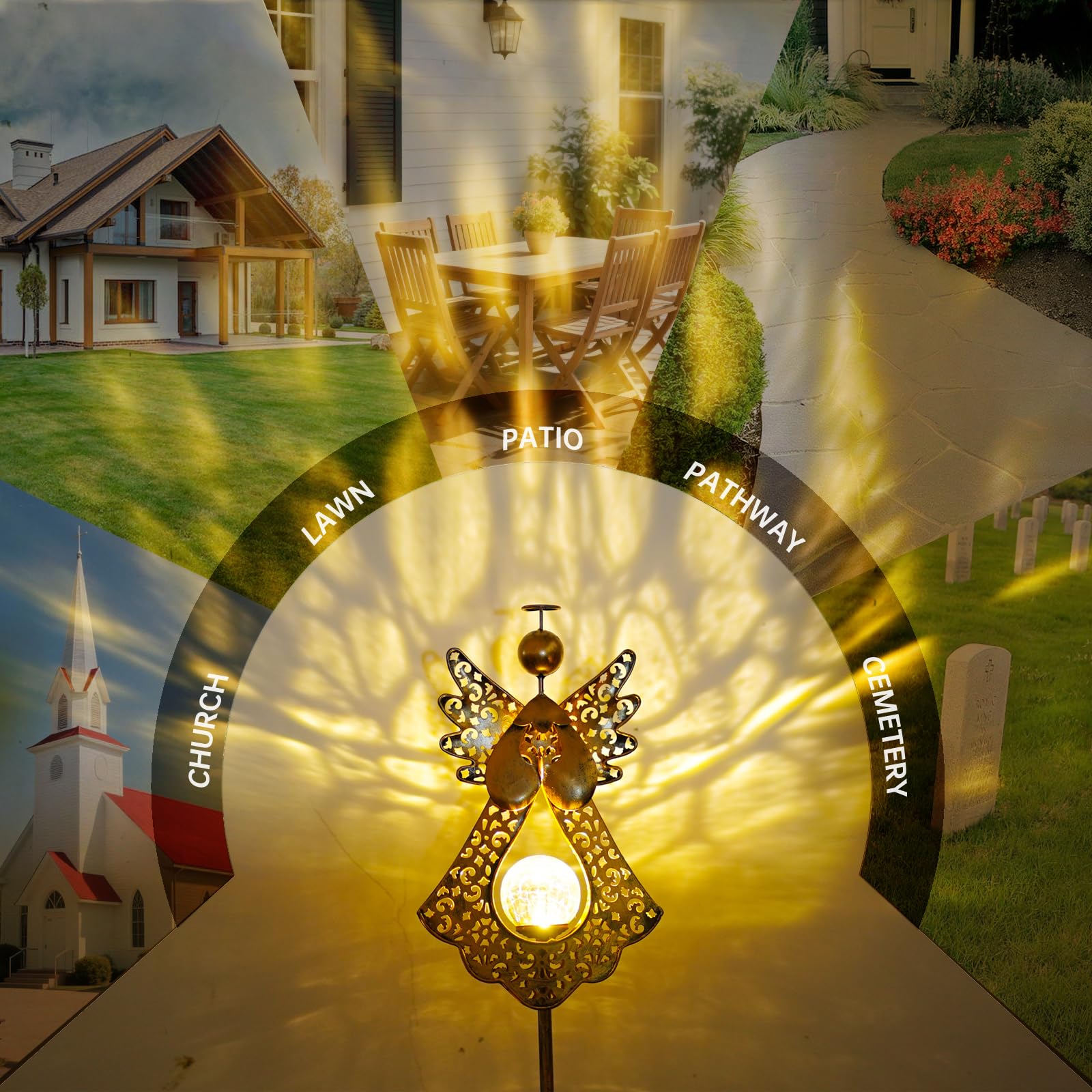 Starryfill bronze metal angel stake adds elegant ambience to patios.
