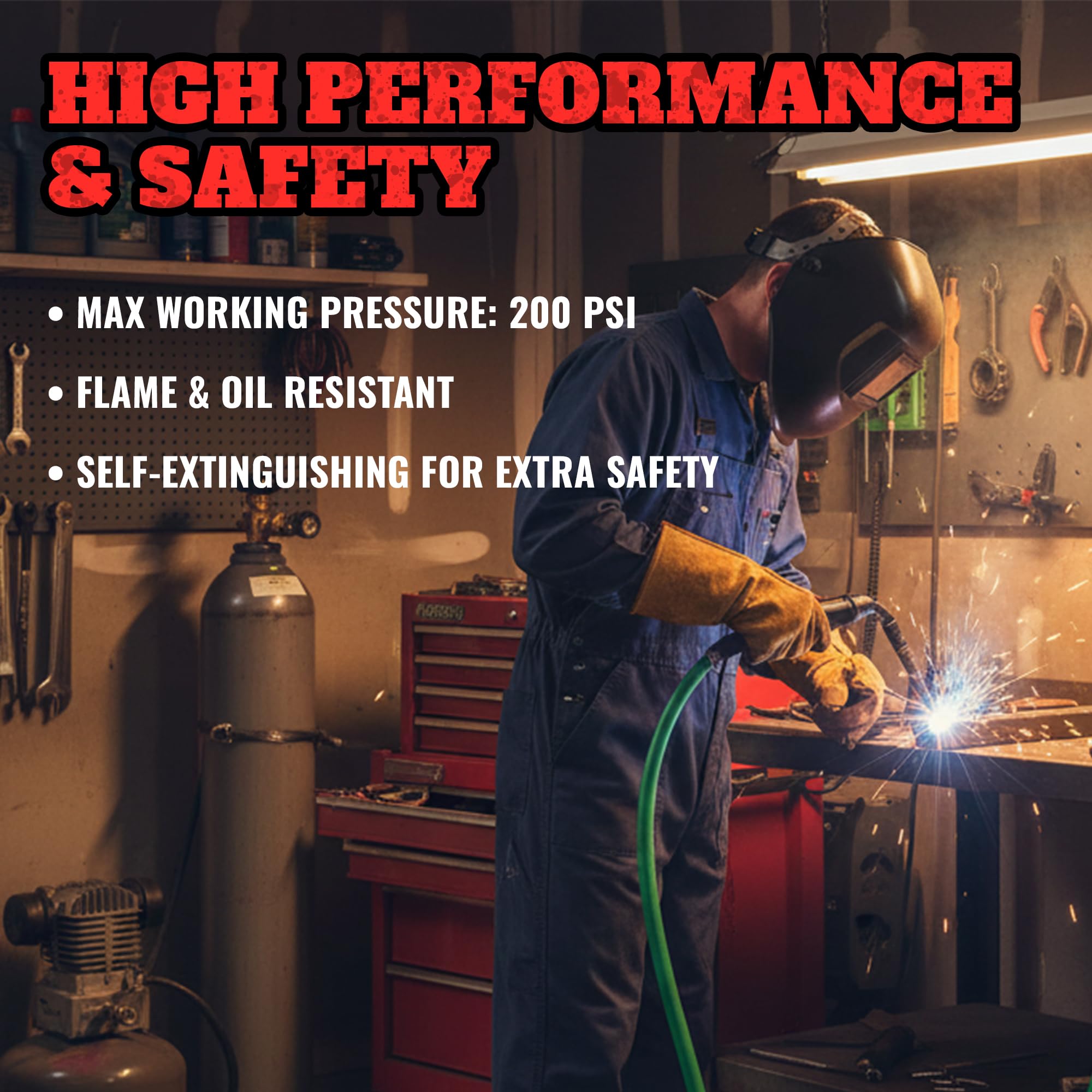 STARTECHWELD flame- and oil-resistant rubber hose for durable welding work.