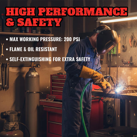 STARTECHWELD flame- and oil-resistant rubber hose for durable welding work.