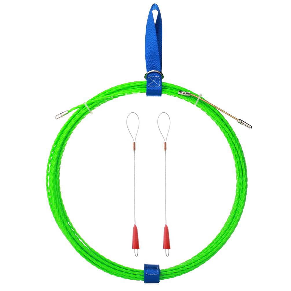 StartFine fish tape with steel rope and 360-degree head wheel for easy cable routing.