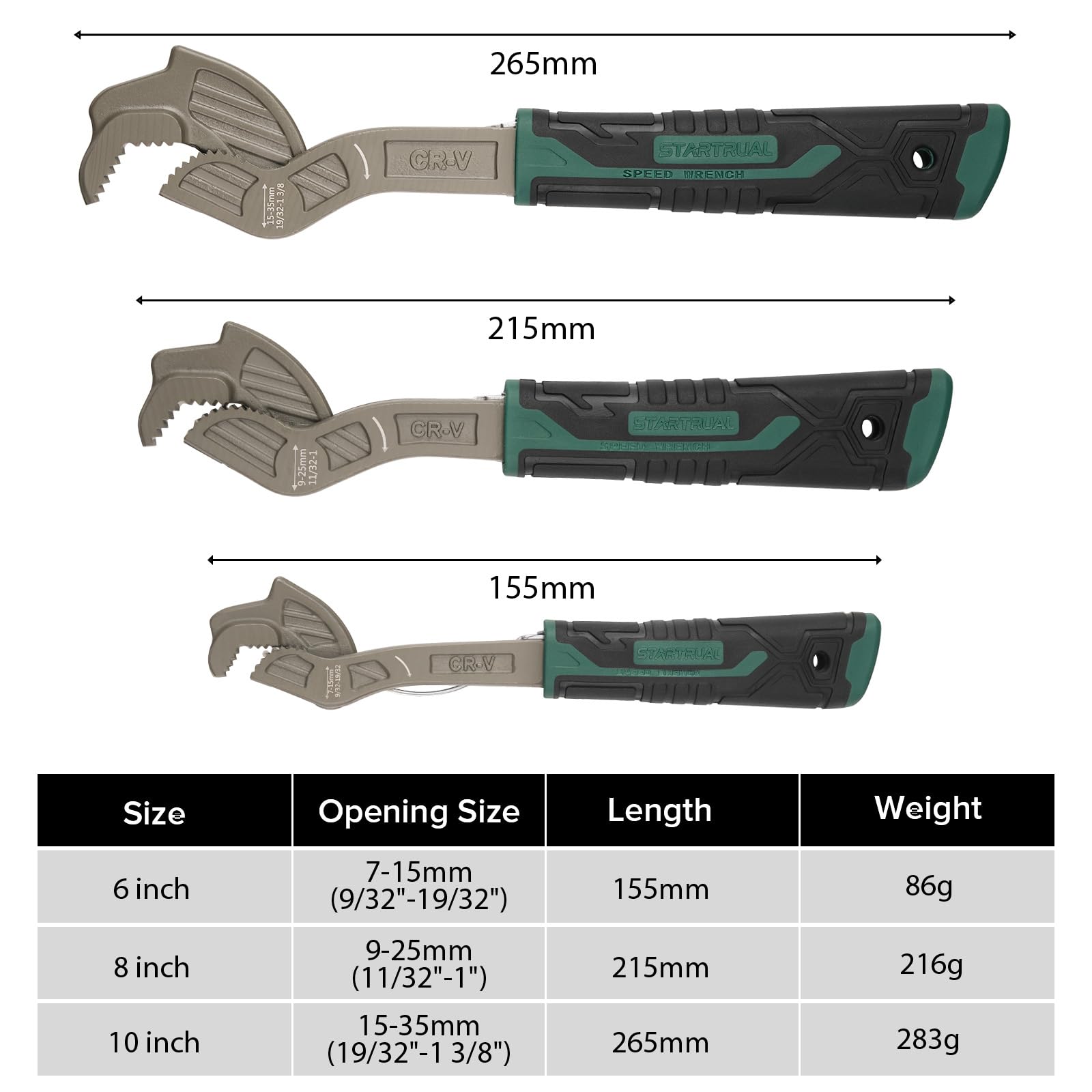STARTRUAL 10-inch wrench reaches larger nuts with a secure grip.