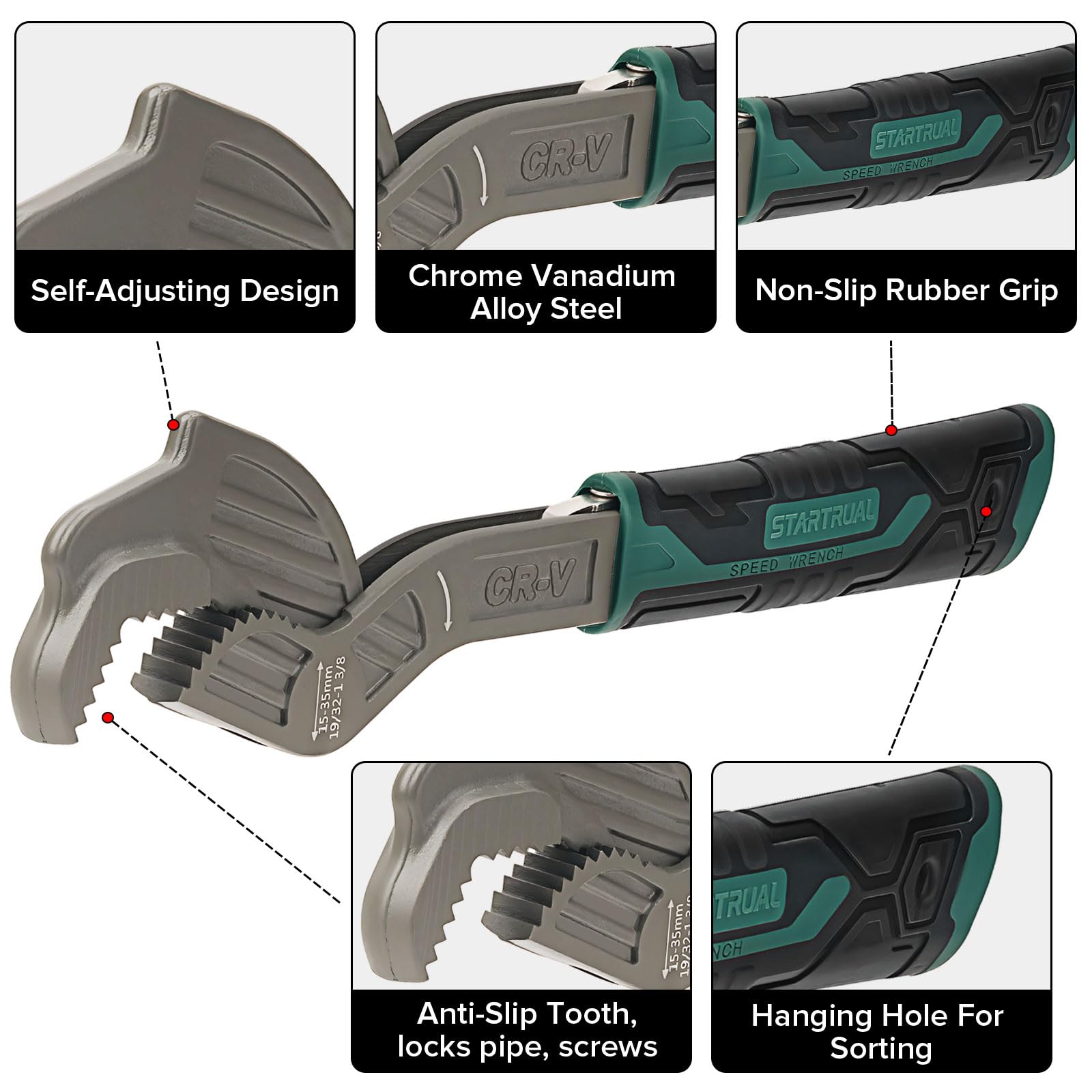 STARTRUAL 8-inch self-adjusting wrench ideal for mid-sized plumbing tasks.