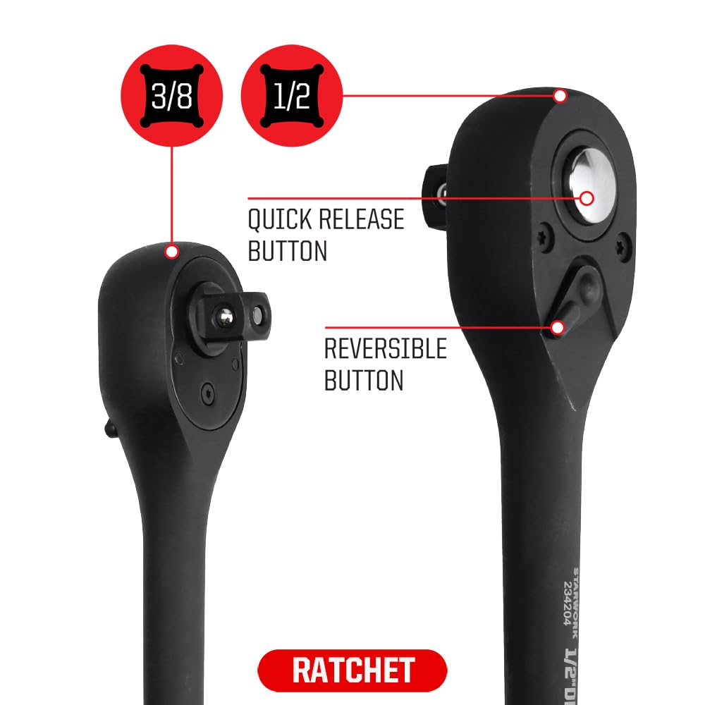 STARWORK deep sockets resist rounding under high torque.