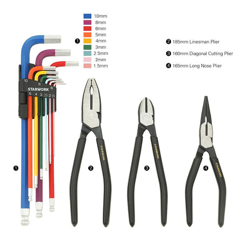 Starwork True Mechanic pliers and hex keys help gripping and fitting tasks.