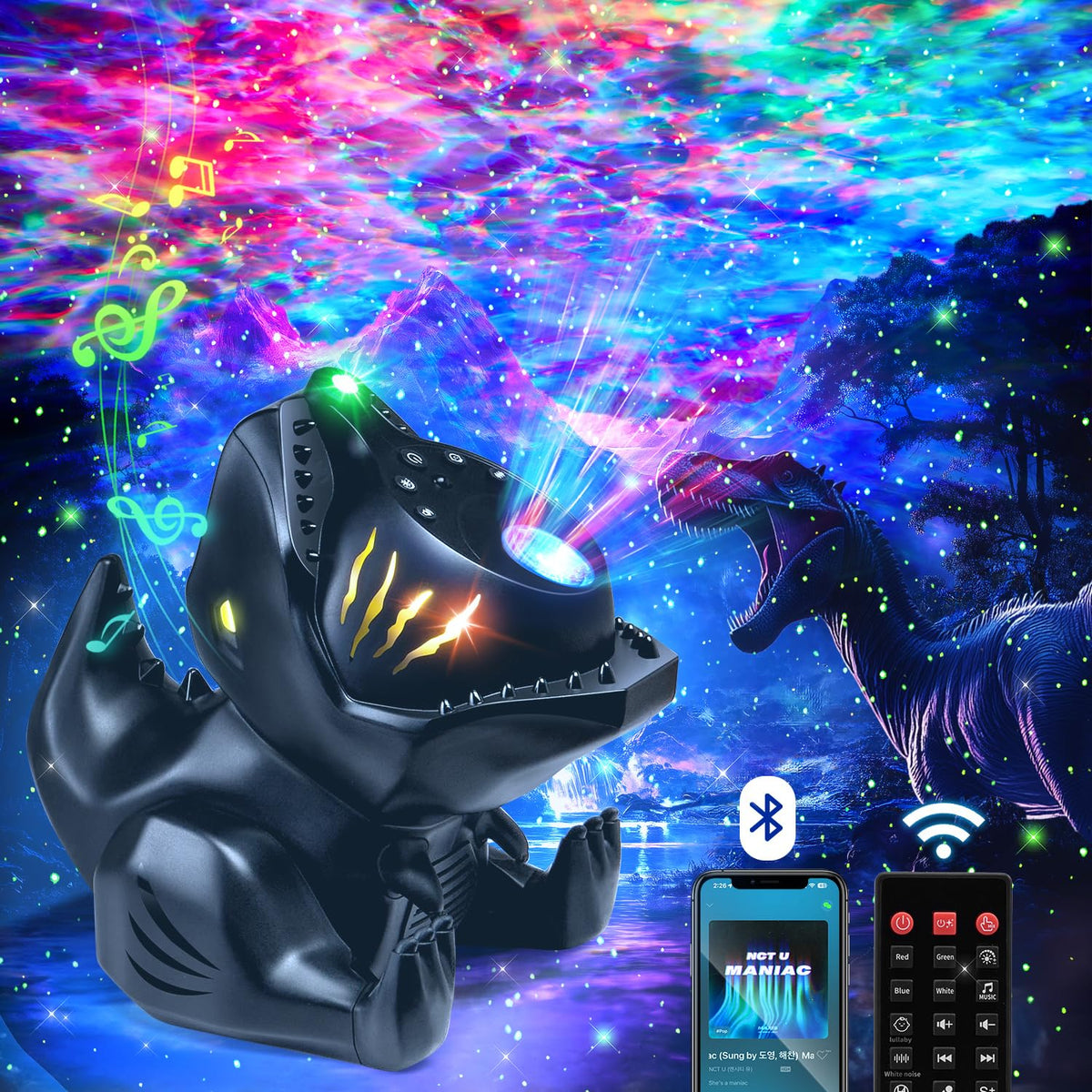 Staryou Dinosaur Galaxy Light Projector fills the ceiling with colorful stars for bedtime calm.
