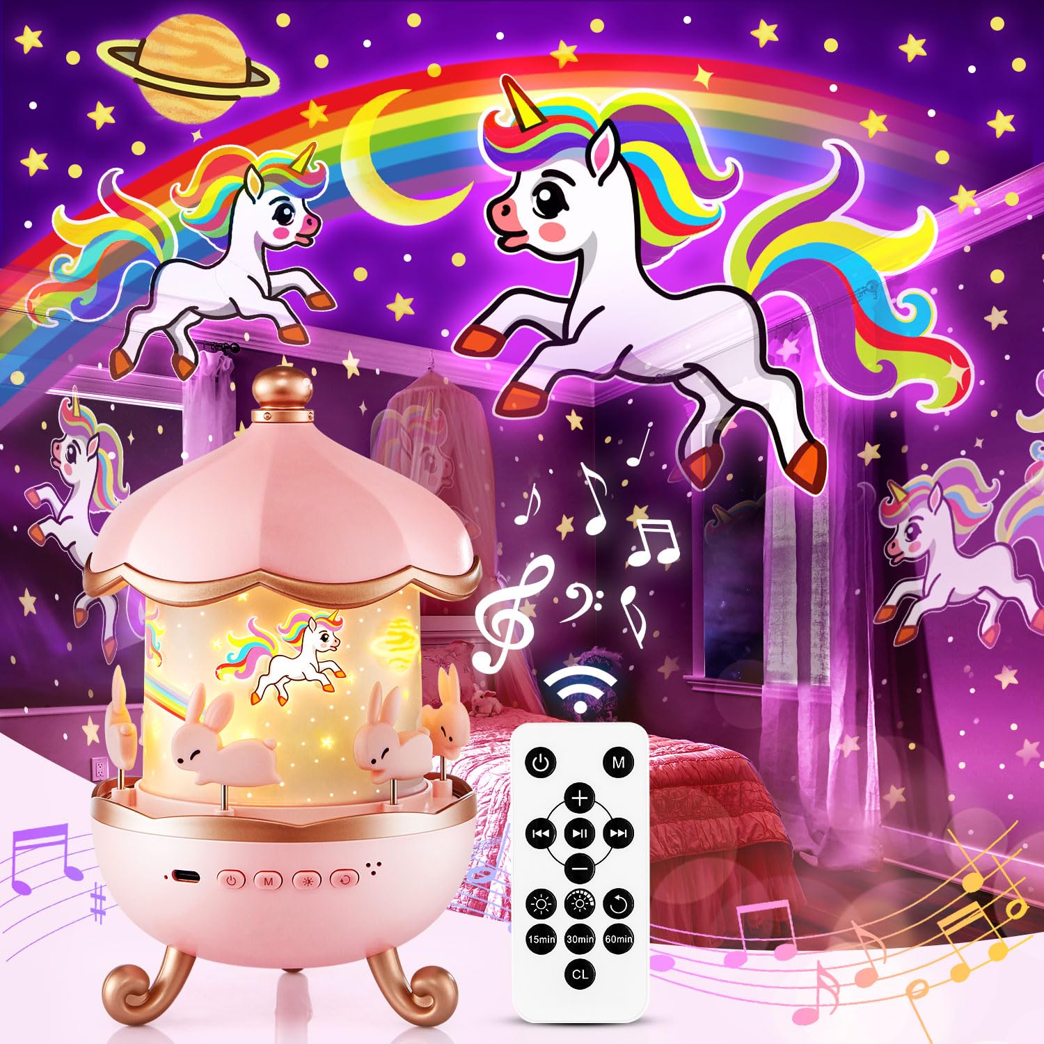 Staryou Sound Machine Baby Night Light Projector with remote control for easy bedtime setup.