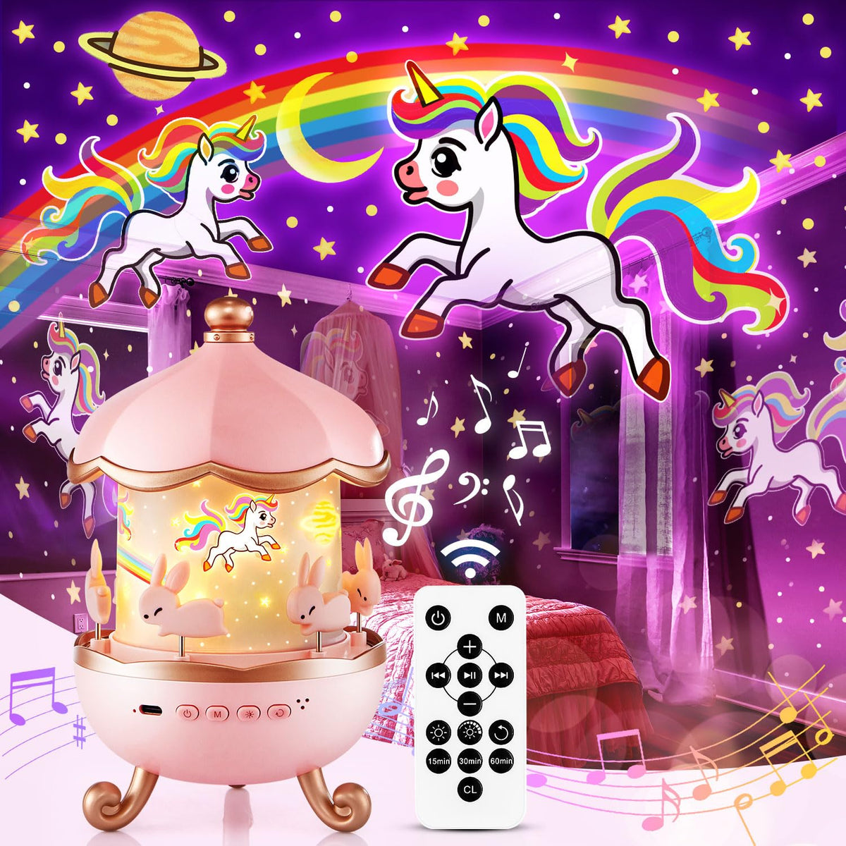 Staryou Sound Machine Baby Night Light Projector with remote control for easy bedtime setup.