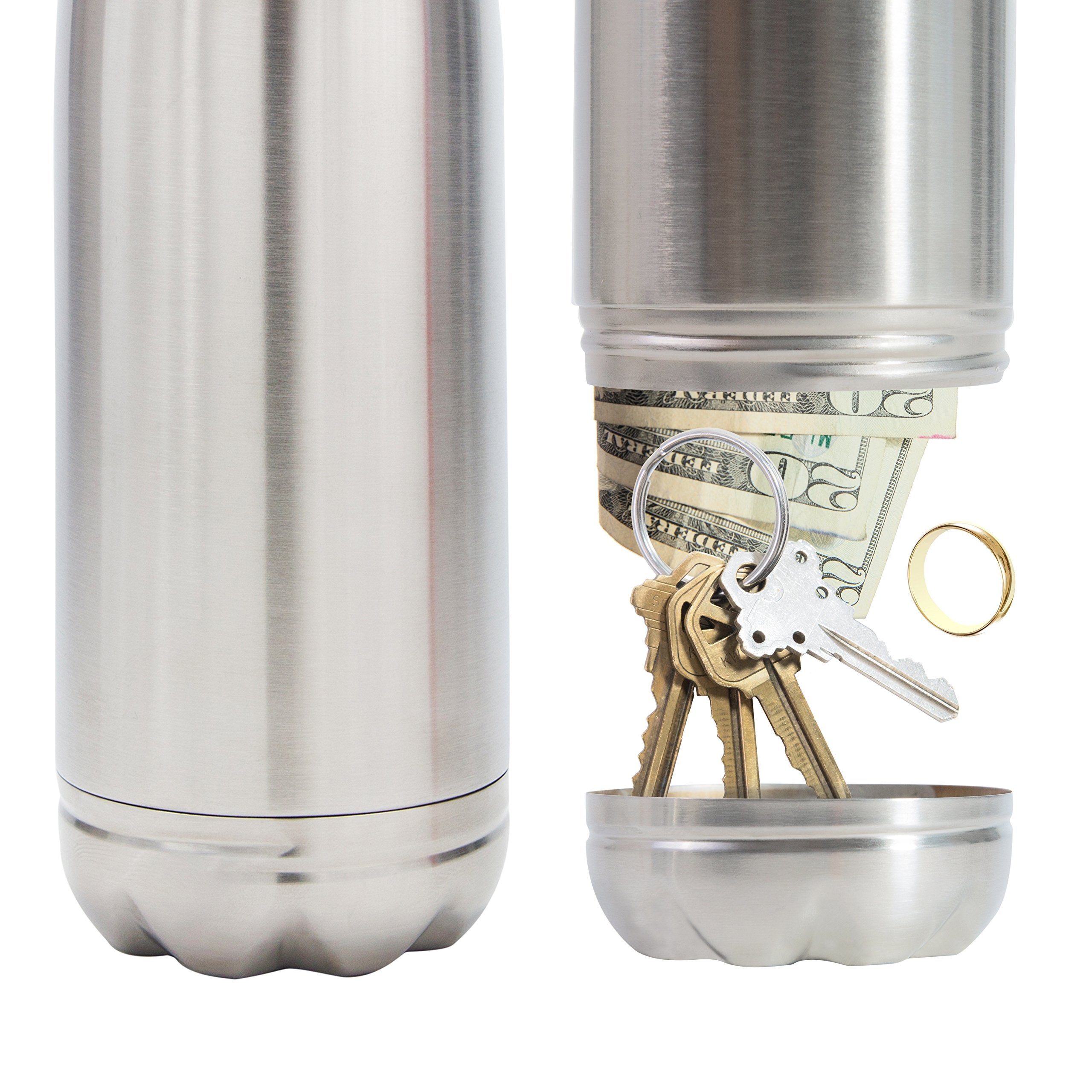 Stainless steel tumbler with hidden stash for secure on-the-go storage.