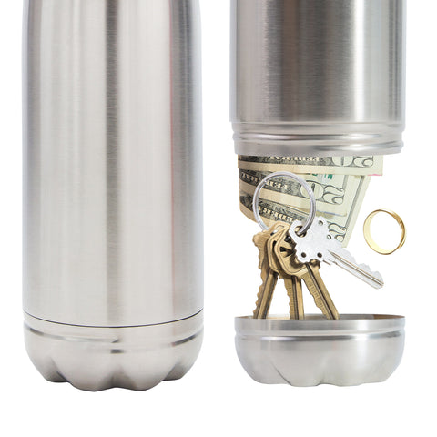 Stainless steel tumbler with hidden stash for secure on-the-go storage.