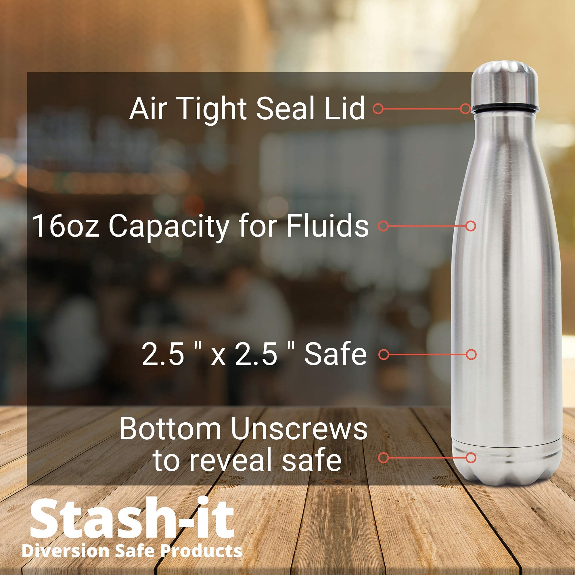Stash-it travel-friendly design fits cup holders and bags for discreet storage.