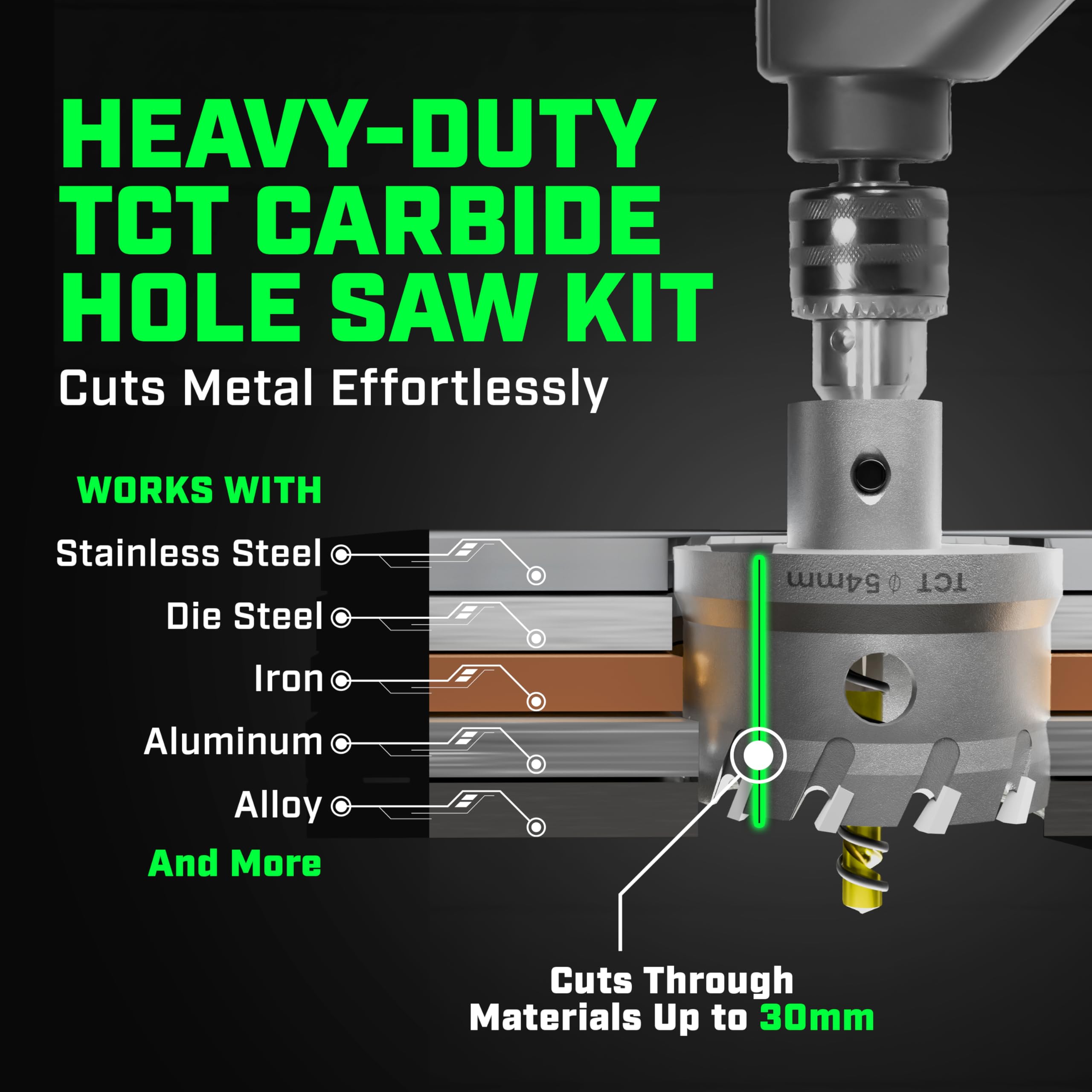 Staten Tools Tungsten Carbide Hole Saw Kit 2-1/8 inch size for large metal holes.