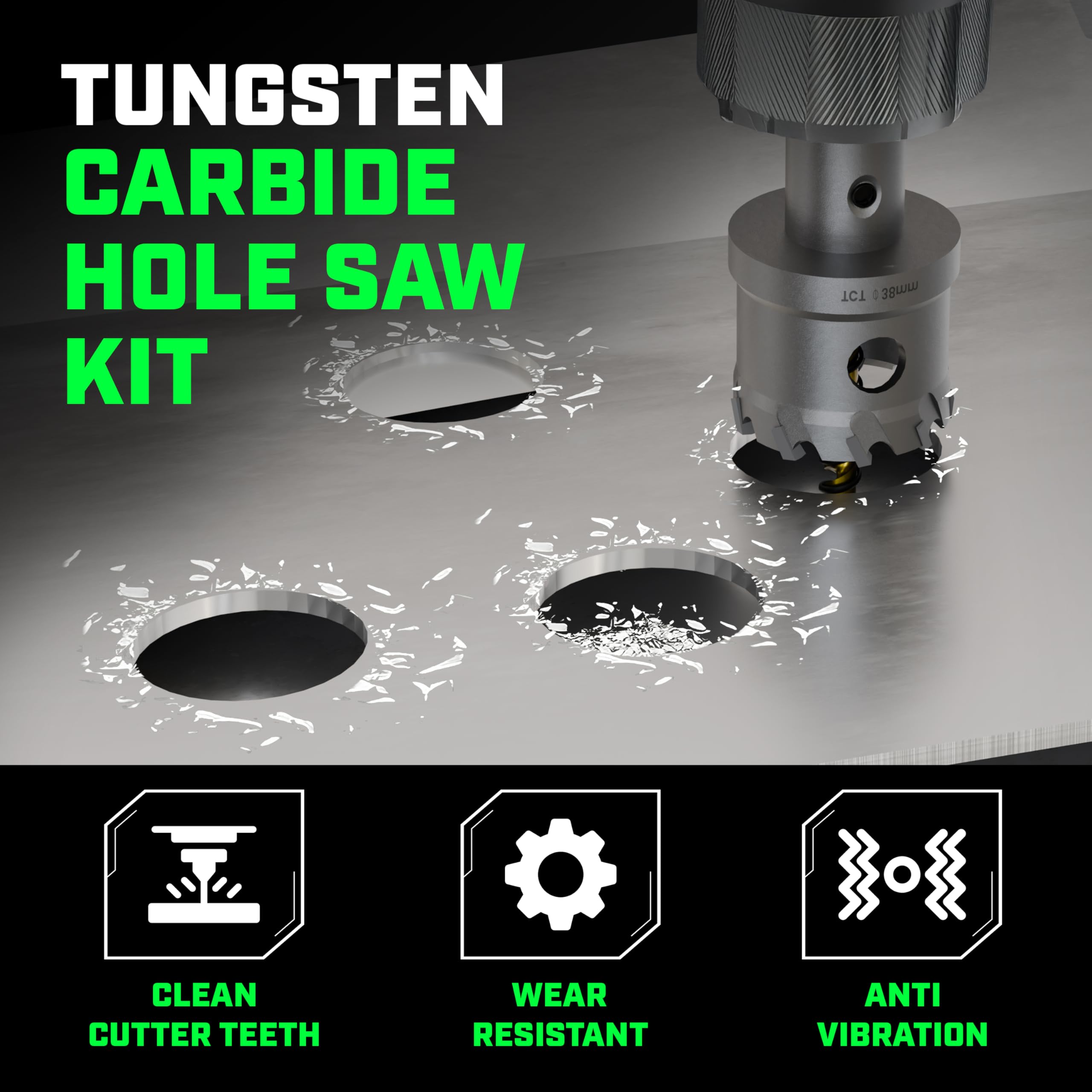 Staten Tools Tungsten Carbide Hole Saw Kit inner blade provides precise edge starts.