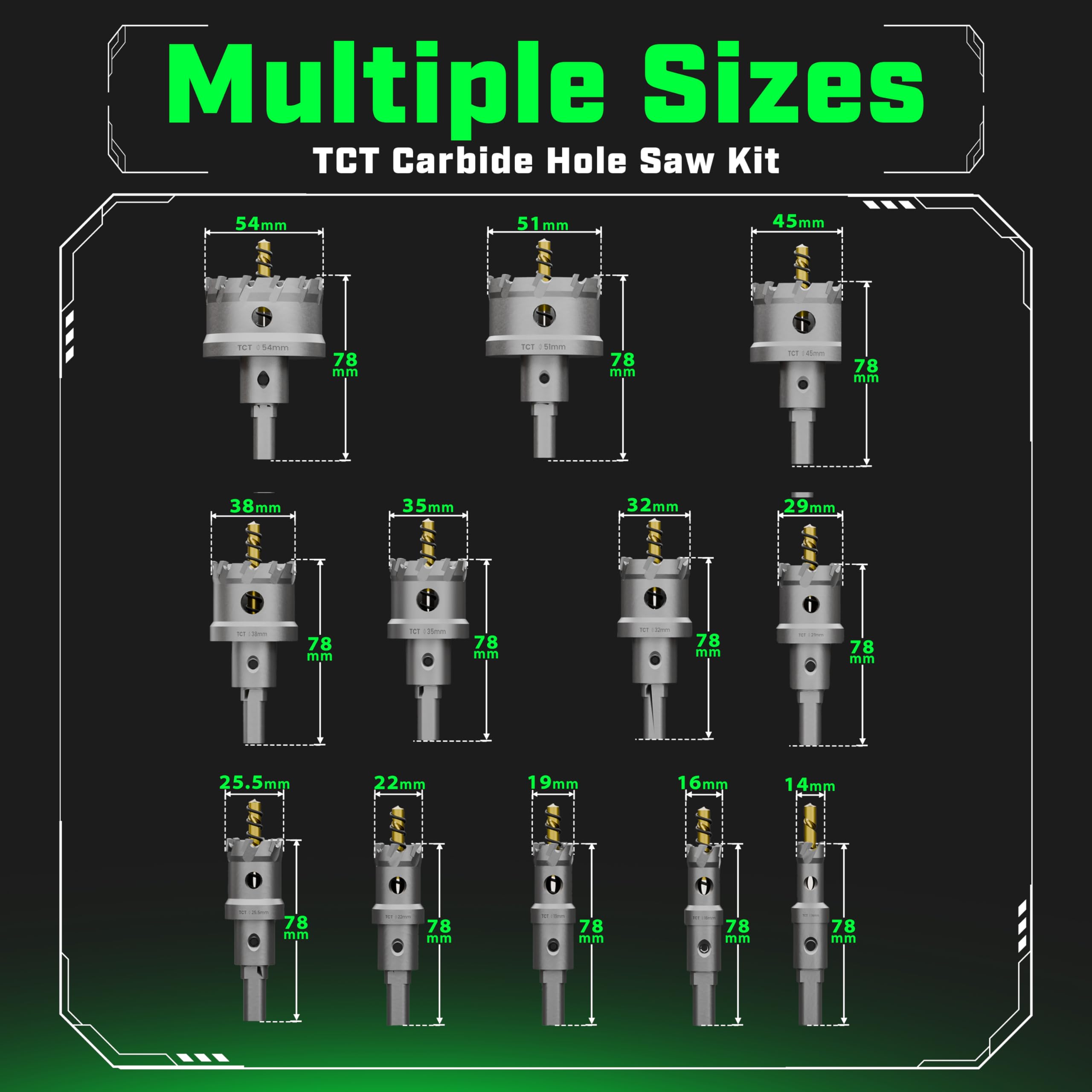 Staten Tools Tungsten Carbide Hole Saw Kit middle blade reduces chipping for metal holes.