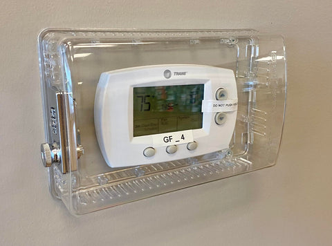 STATGUARDPLUS XL2 clear lock box in use over a thermostat