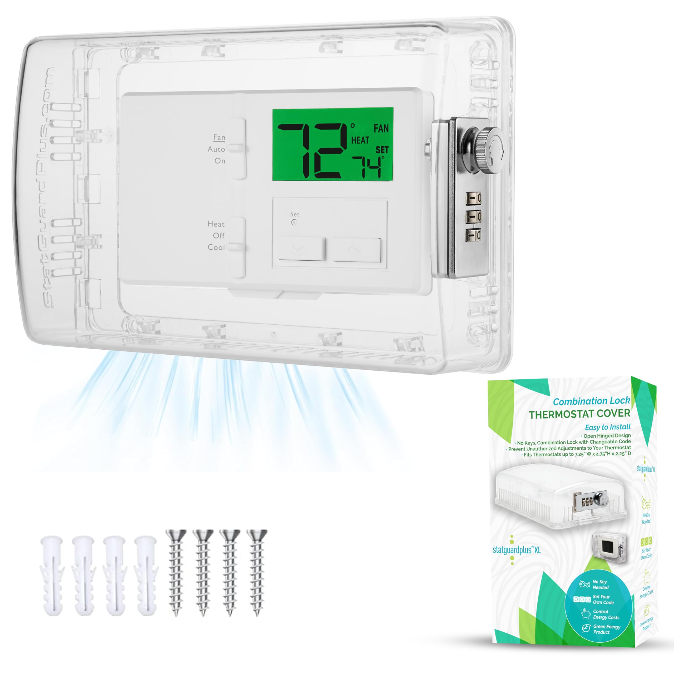 STATGUARDPLUS XL2 thermostat cover with lock deters tampering in busy environments