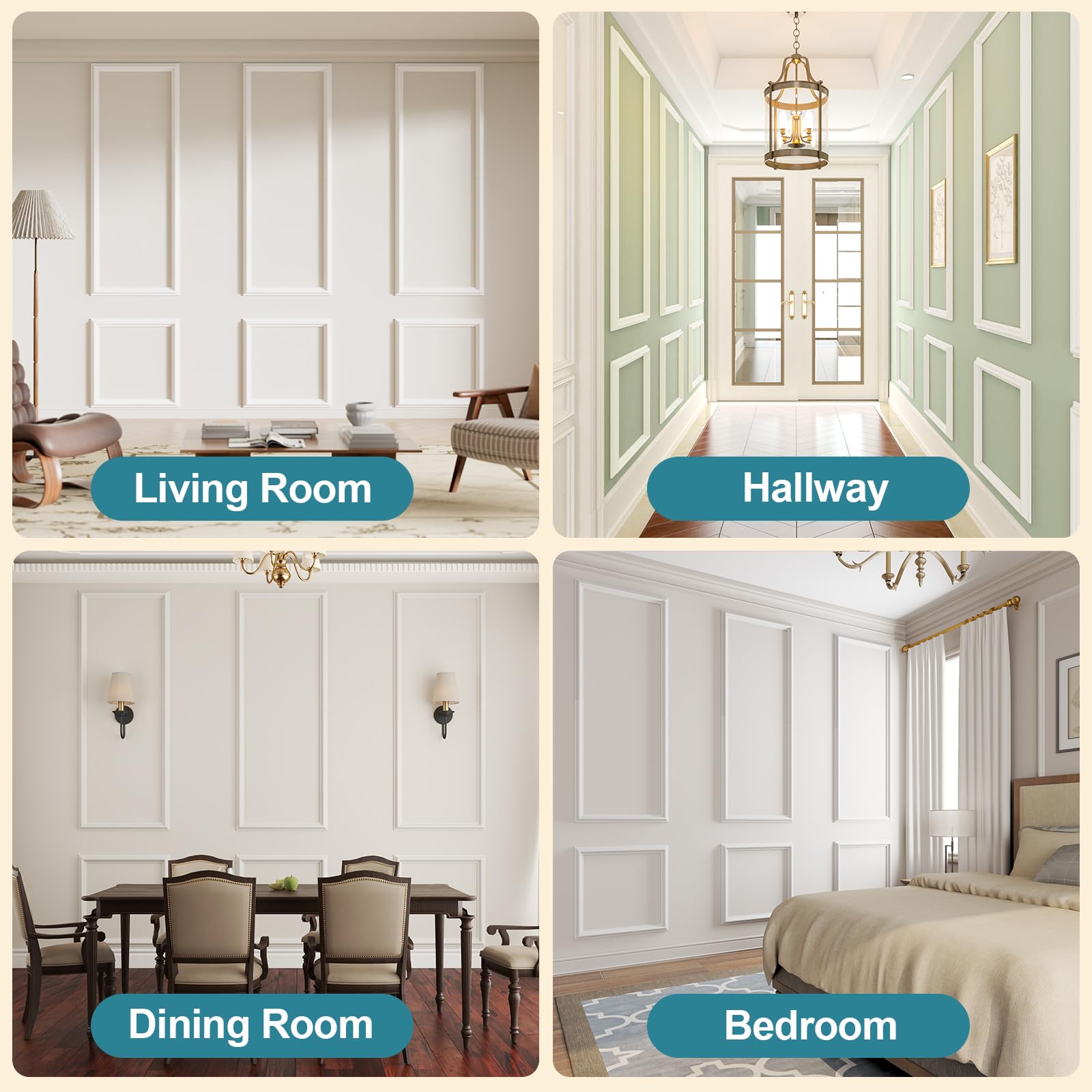Staycalis Home precut molding kit moisture-proof material resists warping in humid spaces.