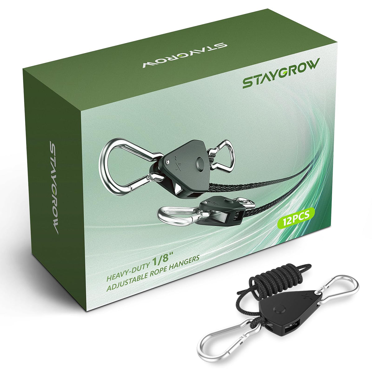 STAYGROW 12-pack adjustable rope hanger showing durable mounting for plants or lights