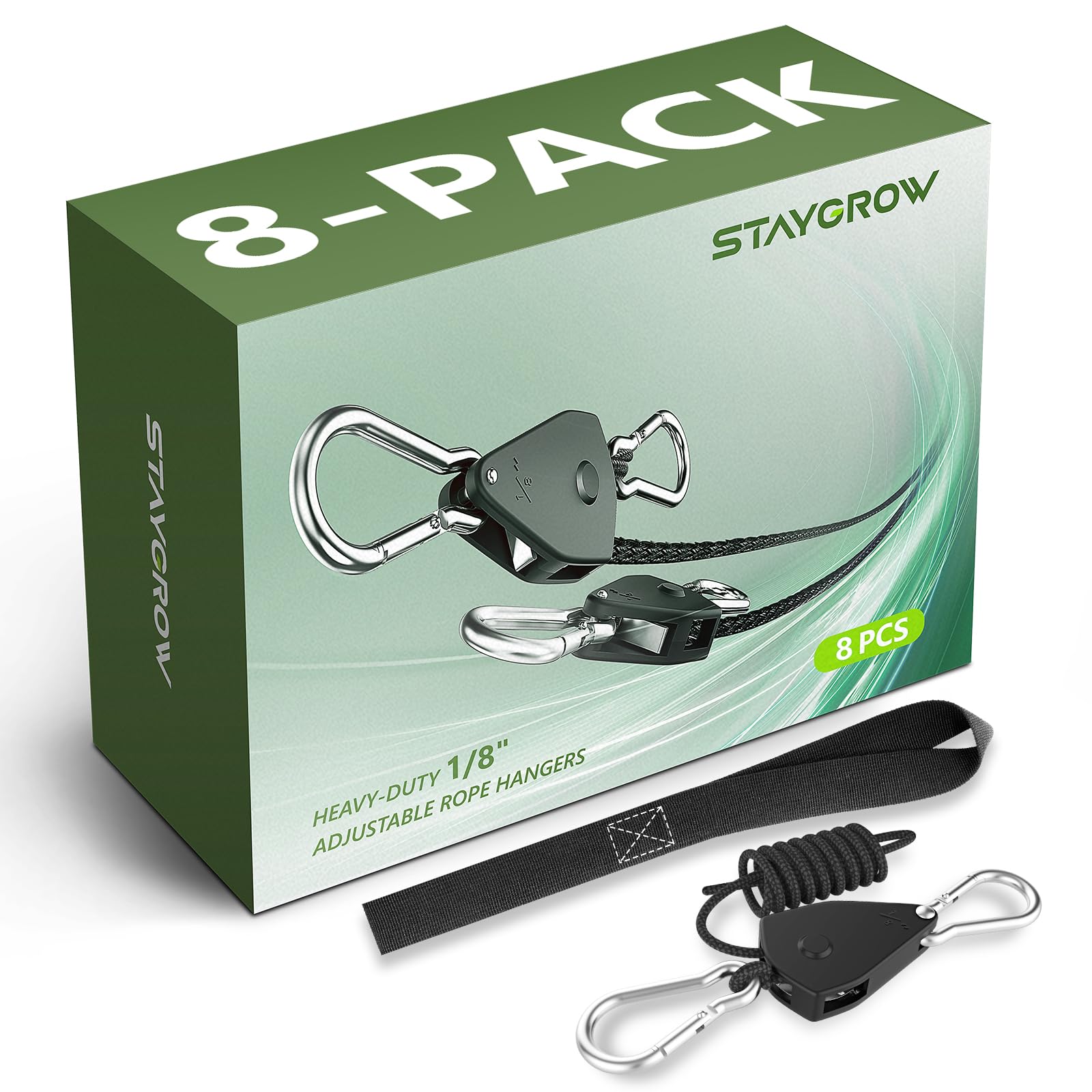 STAYGROW 8-pack ratchet straps securely hold gear and equipment.