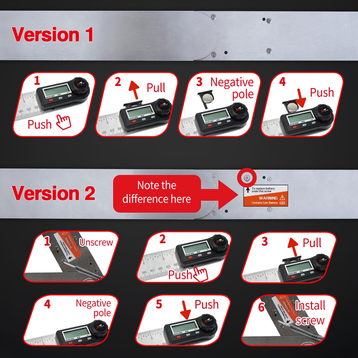 Zeroing button quickly resets the angle measurement during setup