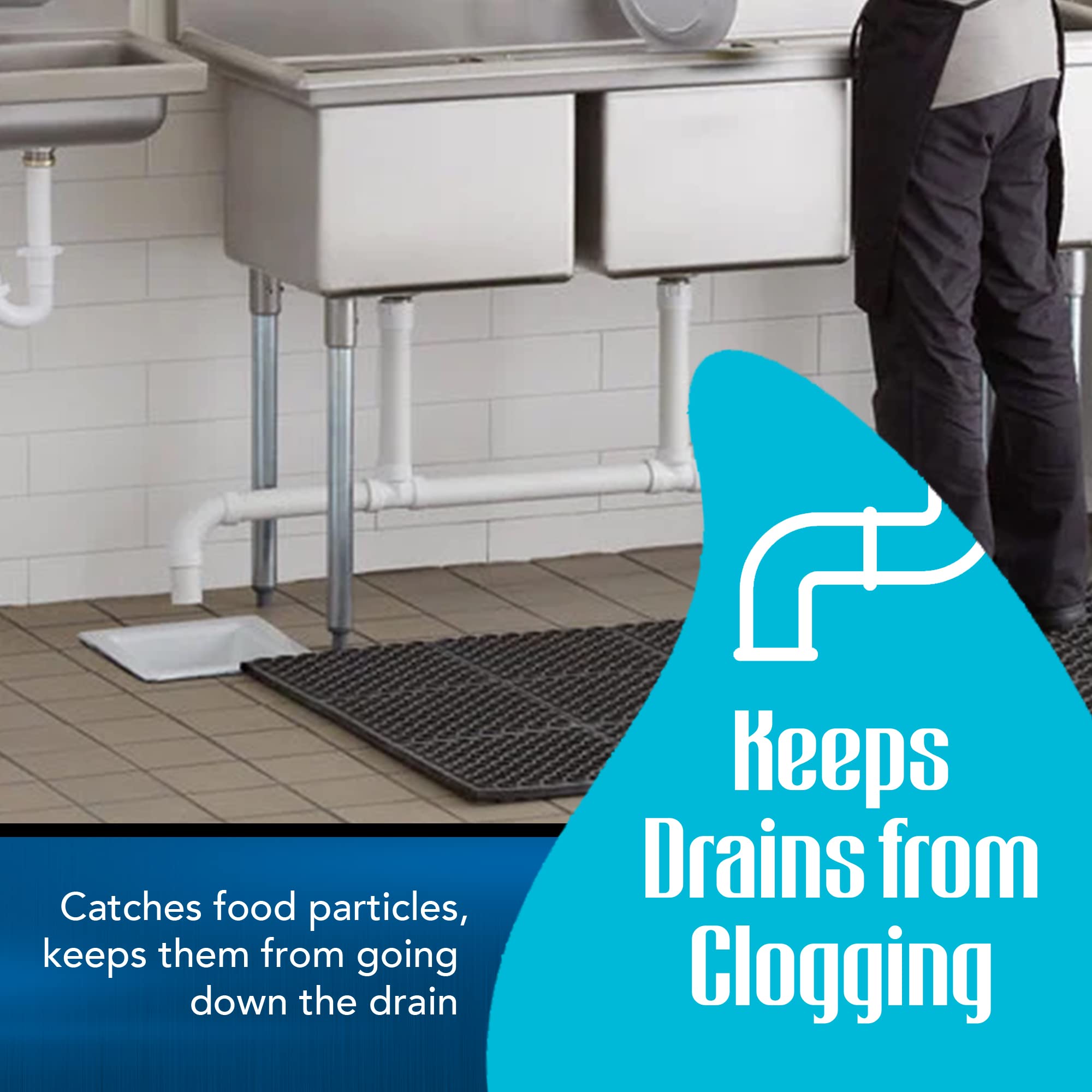 STEADYKLEEN floor drain keeps water flowing by filtering waste in busy kitchens.