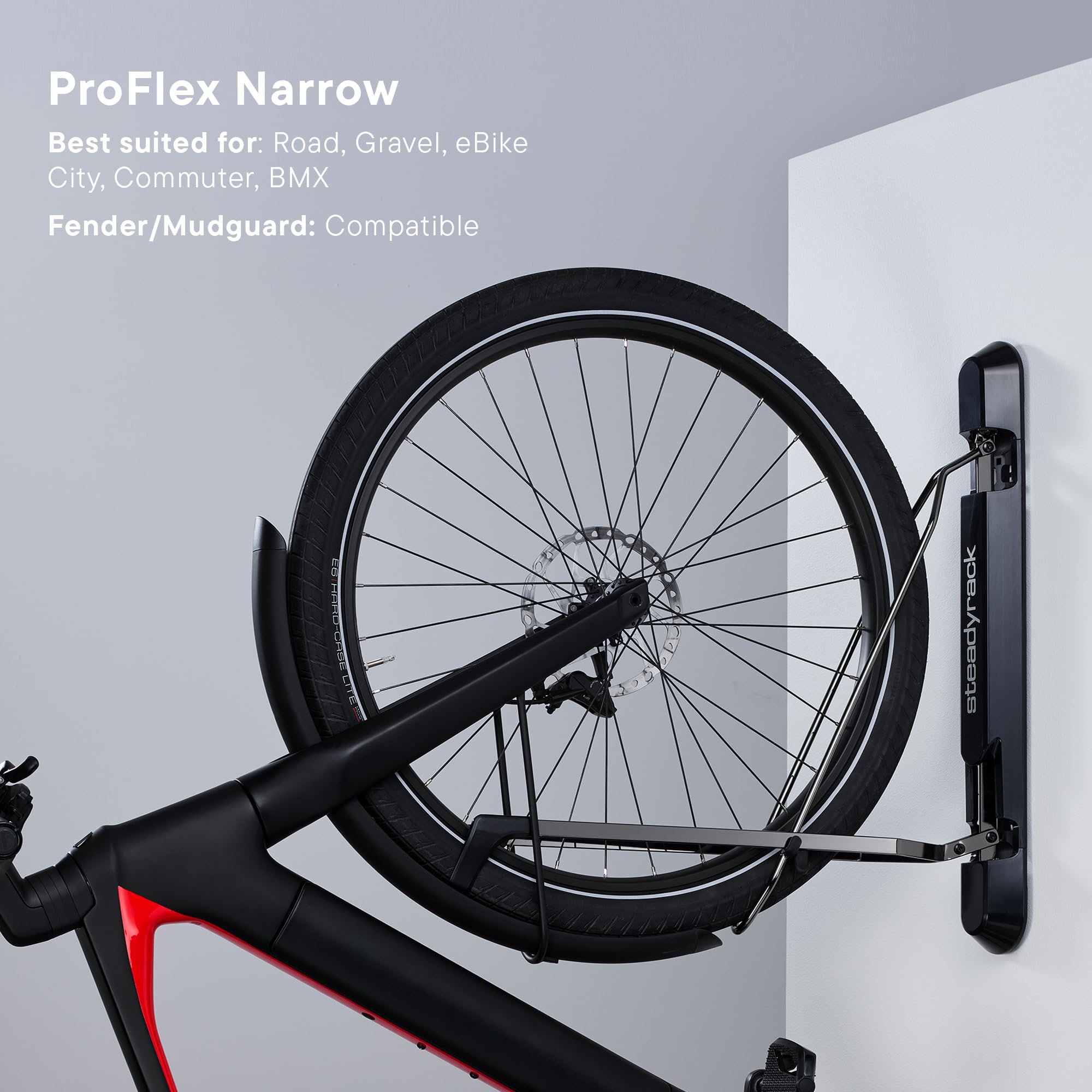 Pivot action showing bike neatly mounted after rolling in.