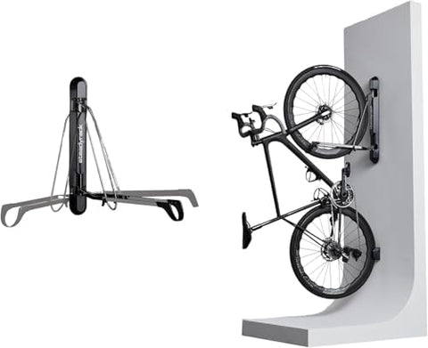 Steadyrack ProFlex Wide vertical wall mount keeps bikes off the floor, freeing garage space.