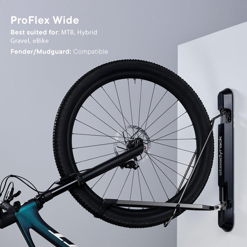 Steadyrack ProFlex Wide fold-flat action keeps garage walls clear.
