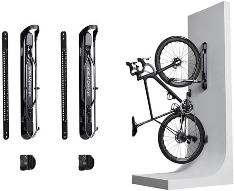 Steadyrack ProFlex Wide on wall stores bikes securely for easy access.