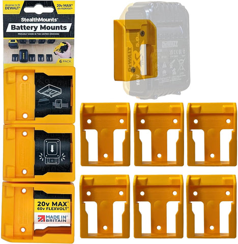 StealthMounts DeWalt 20V/60V battery holder; organized six-pack setup