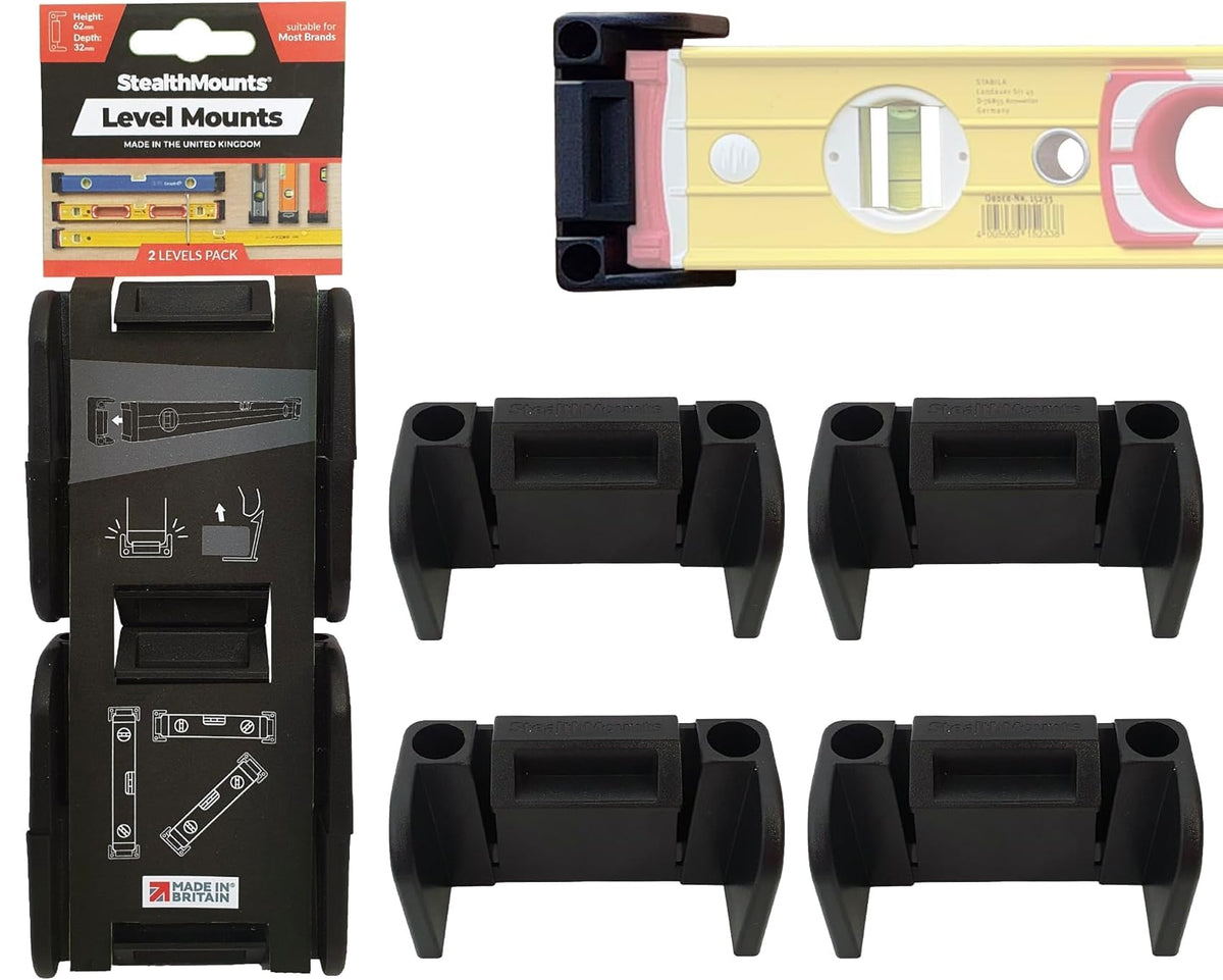 StealthMounts universal level holder 2-pack keeps levels organized and easily accessible