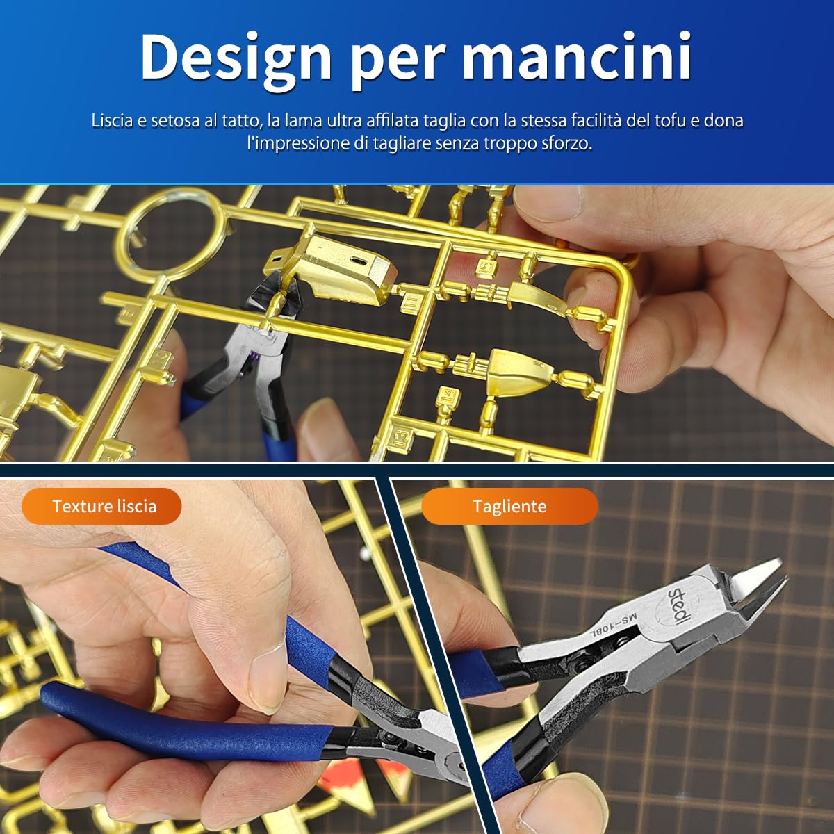 Stedi hobby nipper for Gundam and miniatures; left-handed ergonomic grip.