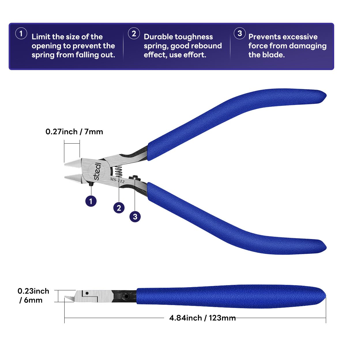 Stedi Model Nipper high-carbon steel blade delivering clean, durable cuts.