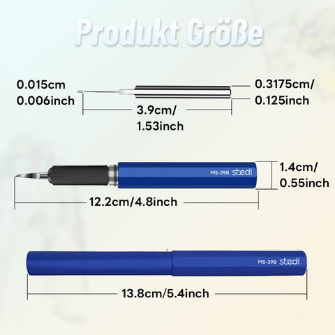 Blue Stedi cap protects the blade when not in use.