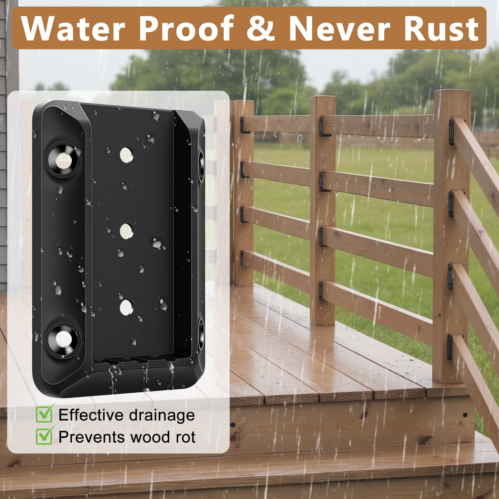 Elegant curves of Steel DN Mate bracket enhance deck railing aesthetics.