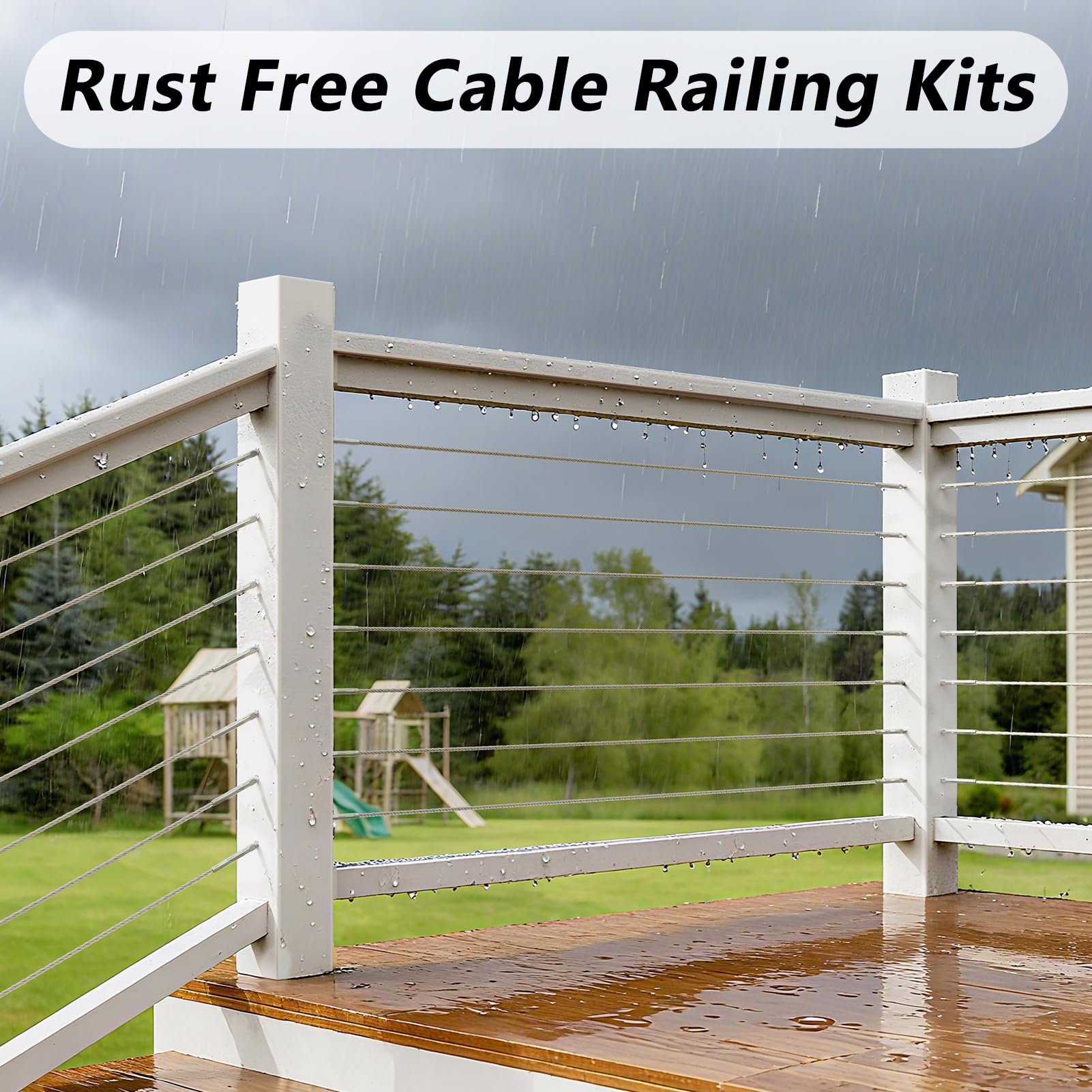 Steel DN Mate cable railing kit ready for deck or stair installations.