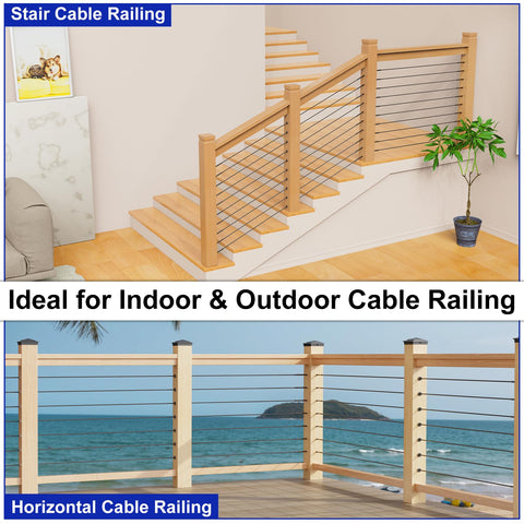 Deck and stair cable railing kit for outdoor use