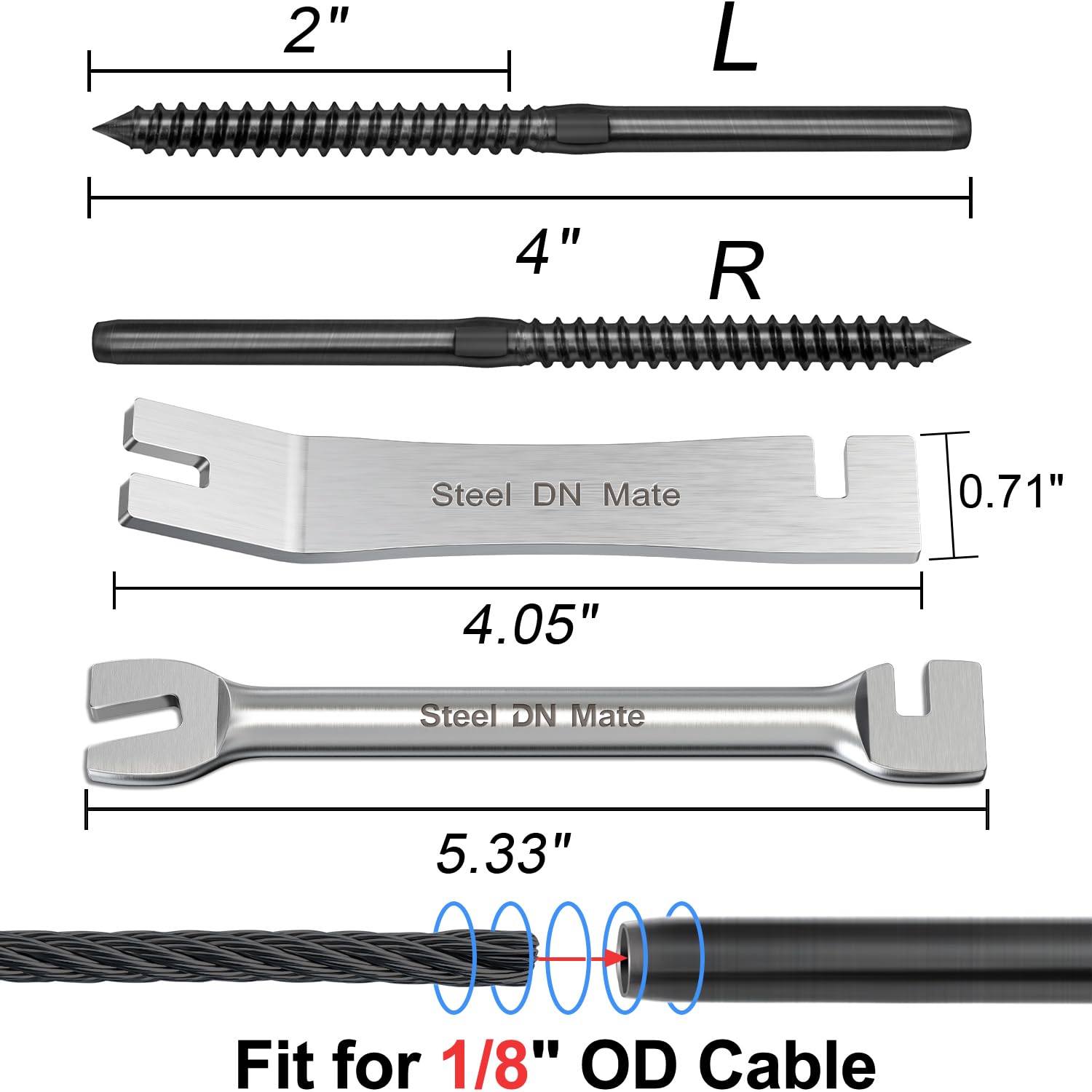Steel DN Mate DM45 right-handed thread lag screws for wood posts