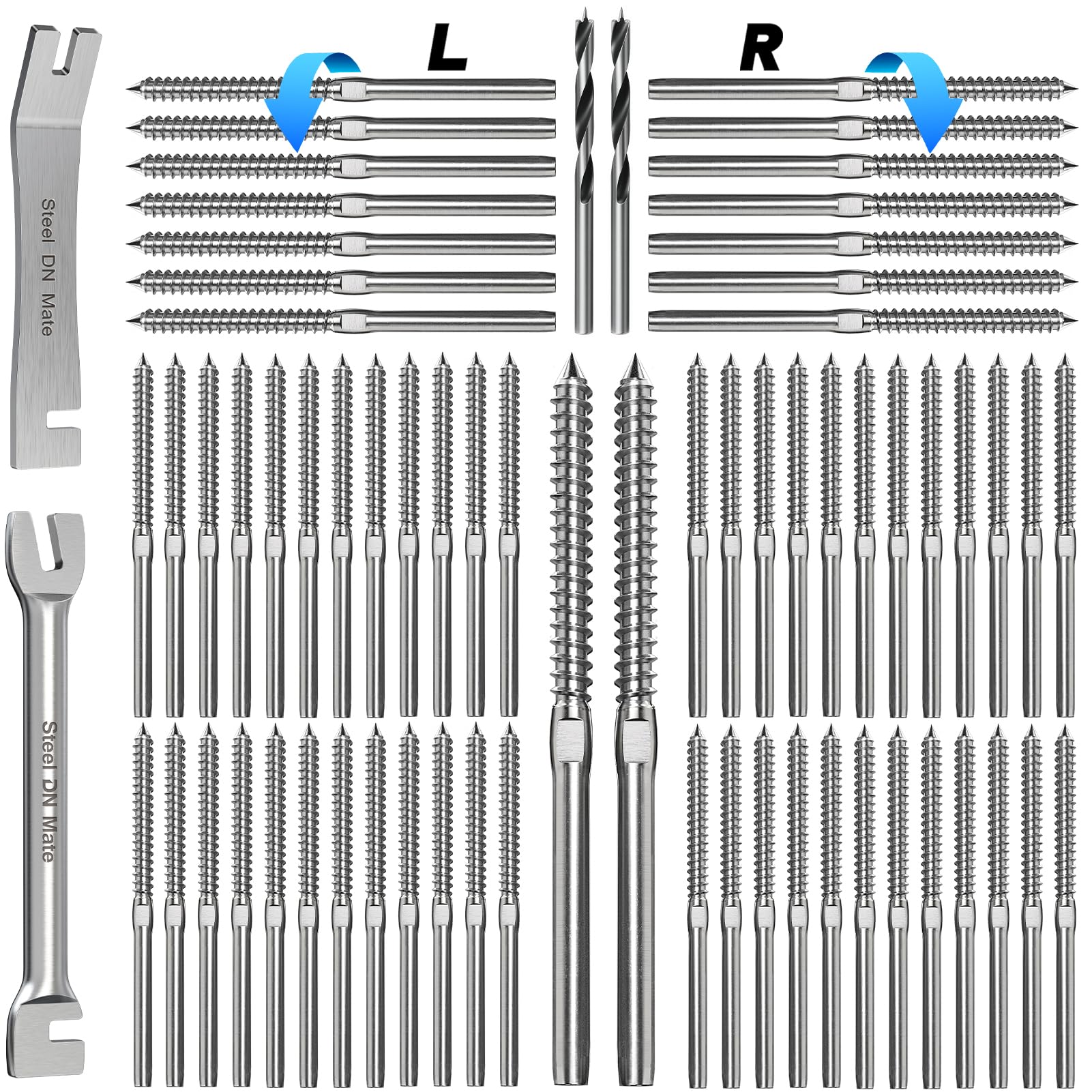 Steel DN Mate DM50 wrench included for faster deck railing installation.