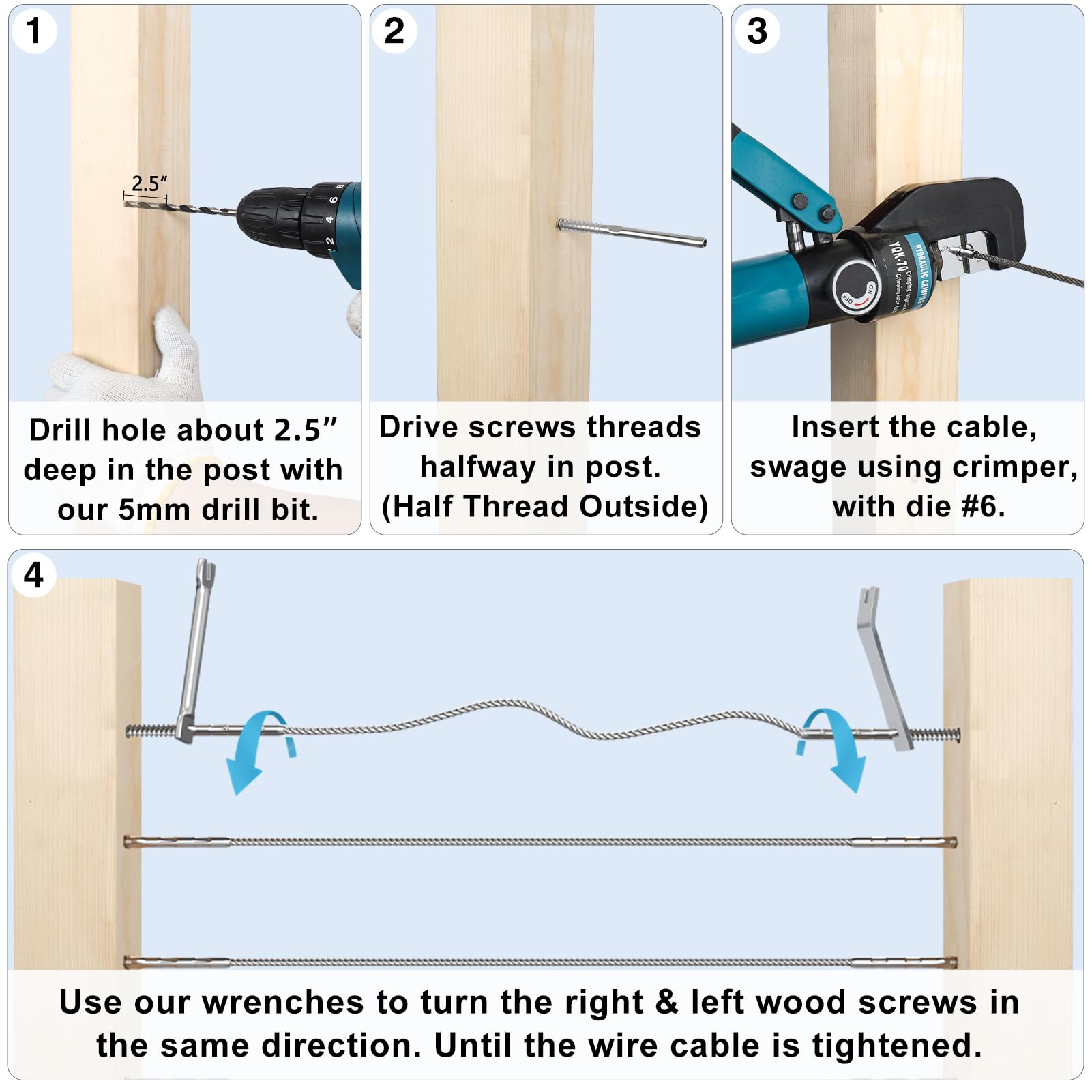 Steel DN Mate right handed thread swage screw on deck post.