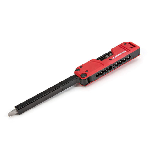 Steelman tool with on-board storage for eight bits within the handle.