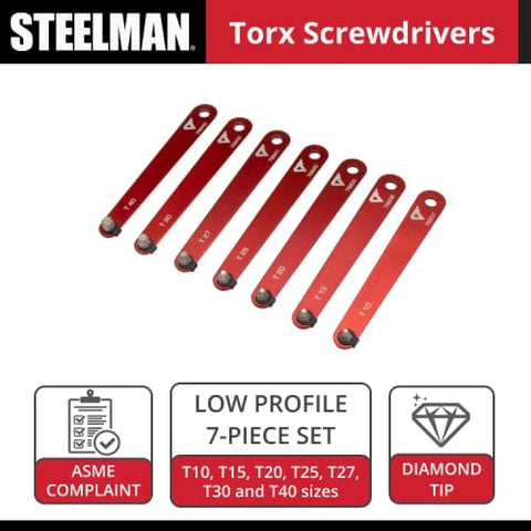 Steelman Pro 78936 diamond tipped low-profile Torx set covers T10 to T15 for small fasteners
