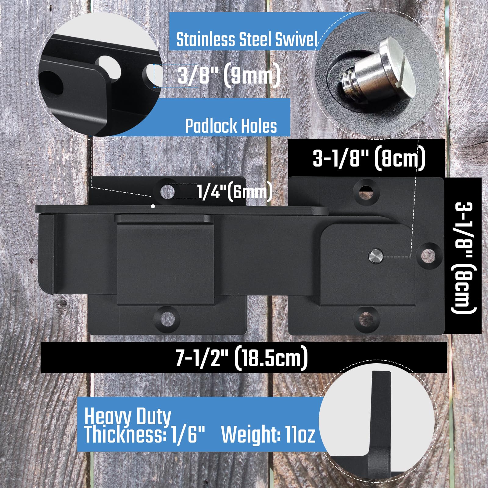 Steinwhale flip gate latch with symmetric plates; durable mounting solution