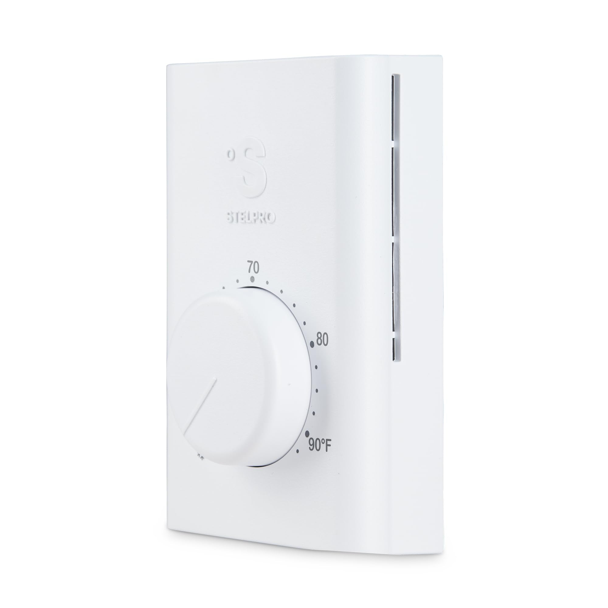 Stelpro SWT2F adjustable dial emphasizes precise 50–90°F control for comfortable spaces.