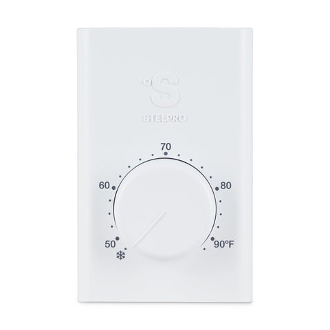 Stelpro SWT2F front view highlights compact, durable wall thermostat for reliable baseboard control.