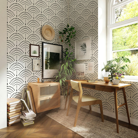 STENCILOGY KARASU XL sashiko pattern adds vintage texture to interiors