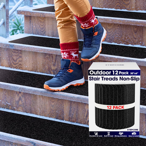 StepCORE cabin porch steps featuring non-slip strips during weather